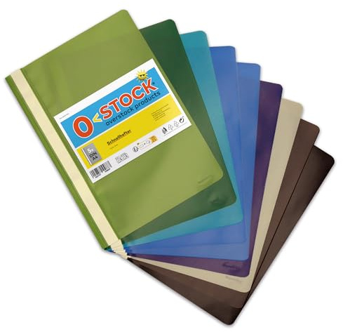 9 x Schnellhefter A4, 9 Farben, stabil, transparente Vorderseite, Metall-Abheftmechanik, made in Germany