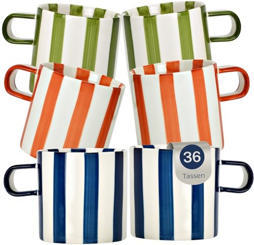 Juego de 35 tazas de porcelana con rayas, 240 ml, para té y capuchino
