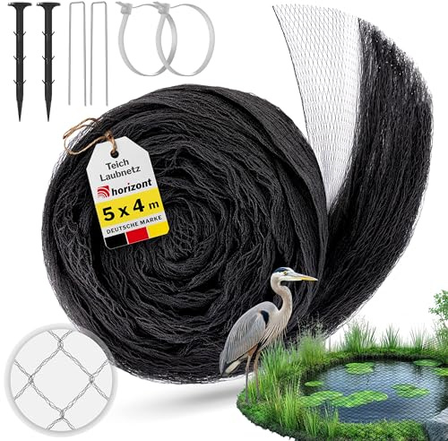 horizont Teichnetz feinmaschig 5x4 m, schwarz, 18x18 mm | reißfest & witterungsbeständig, Vogelschutznetz engmaschig, Taubennetz Balkon, Obstbaumnetz, Laubnetz, Vogelnetz, Schutznetz