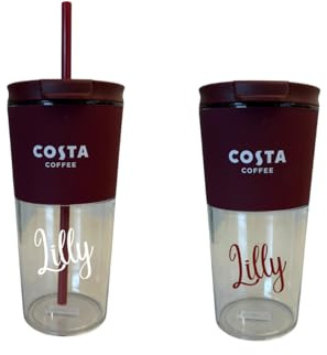 Personalised Costa Coffee Cup – 16oz Reusable Travel Mug with Custom Name – Eco-Friendly Cup with Lid & Straw