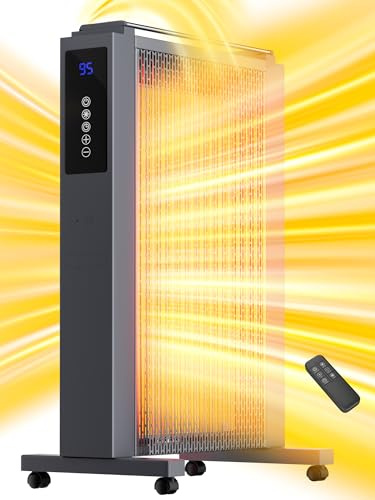 Uthfy 35 Inch Convection Space Heaters for Indoor Use, 1500W Electric Heater for Large Room, 3 Sides Heating, 12H Timer, Thermostat, ECO, Remote, Wheel, Tip-Over & Overheat Protection
