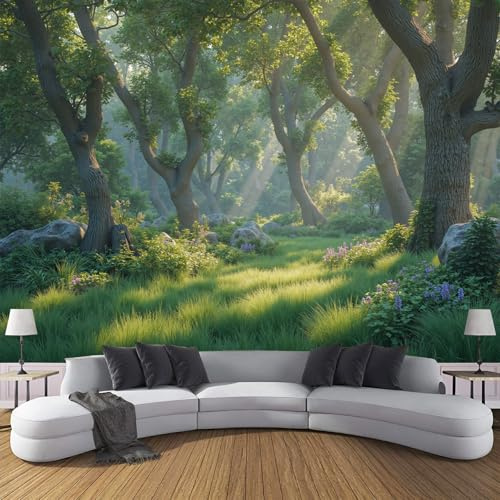 Papel Pintado Pared 3D Papel Tapiz Árboles Altos Luz Solar Luces Y Sombras Fotomurales 3D,Tv Fondo Pared Dormitorio Murales Papels Tapiz Escena Bosque Natural,150 × 105 cm