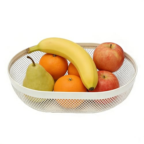 Obstkorb Metall Weiß 30,8 cm, Obstschale mit Gitterdesign für Küche | Fruit basket mit breitem Rand und Abtropffunktion, obstschalen für Obst und Snacks auf Tisch und Essbereich