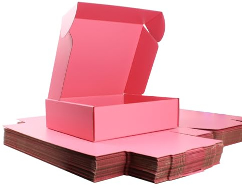 25 x 20 x 7 cm Caja de envío rosa con tapa – cartón reciclado – interior/exterior rosa – para sets y regalos – pack de 25