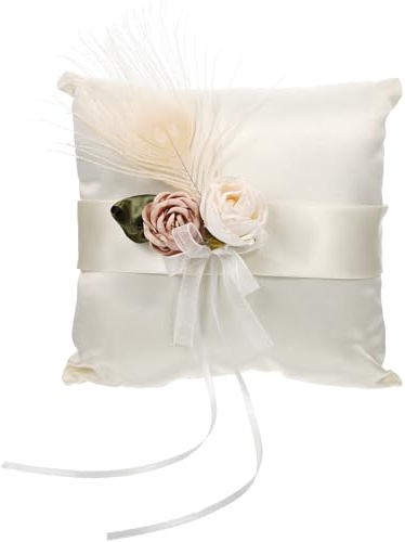 SHINEOFI Cuscino per Fedi in Raso Bianco Fiore Romantico, Cuscino Porta Anelli per Matrimonio e Decorazione per Occasioni Speciali Elegante e Raffinata