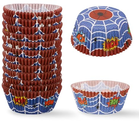 300stk Cupcake-Förmchen mit Spinnenmotiv, Rot-Blaues Spinnennetzmuster für Muffins Kuchen Eiscreme und Desserts Ideal für Geburtstagsfeiern