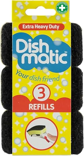 dishwashing Sponge | Extra Heavy Duty Black Refill | Sponges Cleaning Scourer Washing Foam | Washing Up Handle Refills (Pack of 1 (3 count) Extra Heavy Duty Black)