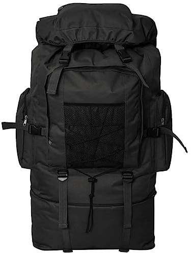 KHGPOTYU Armee-Style Rucksack 100L Schwarz, Reiserucksack 100 Liter aus 600D-Polyester mit wasserabweisender Beschichtung, großer Wanderrucksack mit Hauptfach, Kordelzug, Schnallen