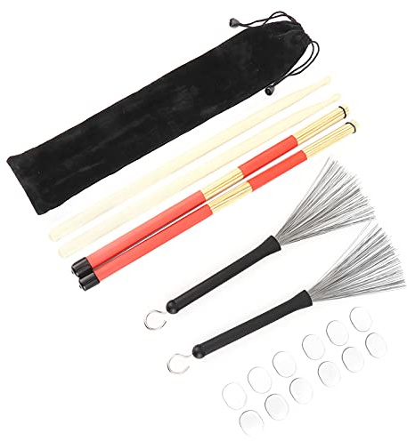 AMONIDA Kit de avec Brosse à Tambour en Bois D'érable de Haute qualité et Amortisseur pour Musiciens Sac de Rangement Portable en Velours 2 Brosses à Tambour 2 (M02757 transparent)