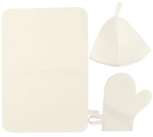 Juego de Gorro y Manoplas para Sauna de Fieltro Blanco, Transpirable