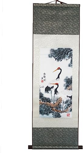 lachineuse - Kakemono Grues du Japon - Décoration Japonaise - 100 x 30 cm | Tapisserie Murale - Décoration à Suspendre - Symbole de Longévité - Tableau Japonais Estampe - Idée Cadeau Japon Asie