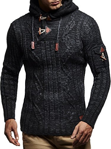 Leif Nelson Maglione con Cappuccio Uomo Nero/Invernale Alta qualità Regolare, Ideale per Casual e Business, Manica Lunga Taglia S