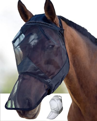 Harrison Howard CareMaster Midge-Proof Fleece Polsterung Pferde Fliegenmaske UV-Schutz ohne Ohren mit Nasenschutz Schwarz Pony (S)