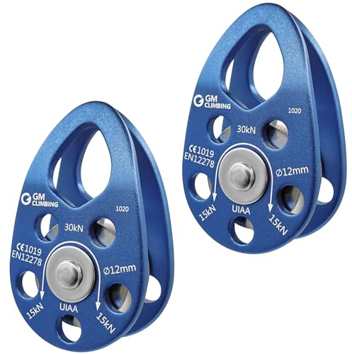 GM CLIMBING Swing Cheek Micro Pulley 30kN Ball Bearing CE UIAA Certified Blue Pack of 2