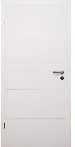 HORI® Zimmertür Komplettset mit Zarge und Türdrücker I Innentür weiß lackiert mit 4 Querstreifen I Höhe 198,5 cm I Anschlag, Breite und Wandstärke wählbar I DIN links I 1985 x 860 x 160 mm