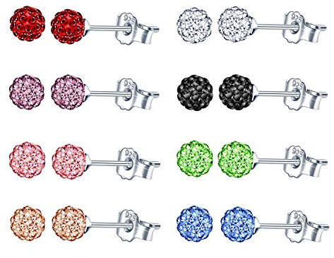 8 par kristallkula form 925 sterlingsilver örhängen SHAMBALLA kristallkula damer örhängen i 8 färger/set, Strass, Strass