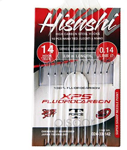 Lenza Montata Trabucco HISASHI – Amo Serie 10006BN-R Black Nickel Regular MicroBarb – XPS 100% Fluorocarbon – 200 cm – Pesca a Ricerca, Lago e Mare