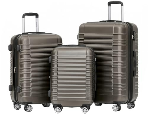 BEIBYE Zwillingsrollen Reisekoffer Koffer Trolleys Hartschale M-L-XL-Set (Coffee, Set)