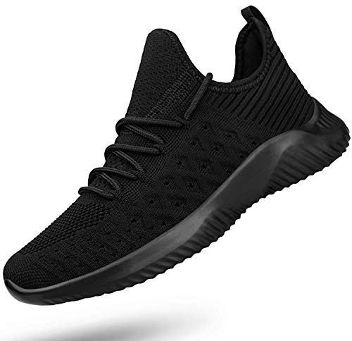 Feethit Womens Slip On Walking Shoes Lightweigh Running Shoes Breathable Workout Shoest Non Slip Gym Sneakers All Black Size 7.5