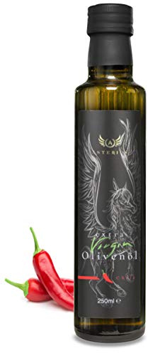 Olio d'oliva di peperoncino pressato a freddo Asterius, olio greco extra al 100% di oliva Koroneiki, olio di peperoncino, 250 ml