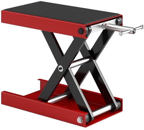 HOMCOM Lève Moto béquille d'atelier Stand Moto Tout-Terrain Moto Cross supermotard Hauteur réglable 10-37H cm Acier Charge Max. 500 Kg Rouge et Noir