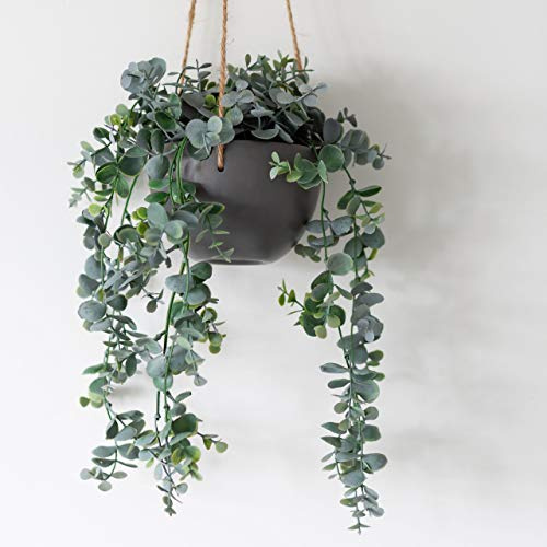 Hanging Eucalyptus Plant 75cm Ceramic Grey Pot Artificial Faux Trailing Plant Fake Greenery Drooping Plant for Indoor Outdoor Garden Bathroom Home Decor