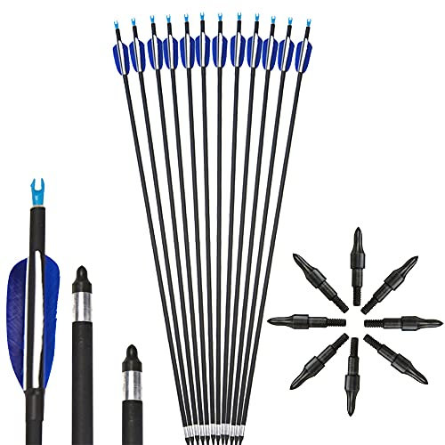 AMEYXGS 6 / 12pcs 32 Zoll Bogenschießen Carbon Arrows Spine 700 Jagdzielpfeil mit 3 Real Turkey Feather für Compound Recurve Bogen (Pfeil, 6pcs)