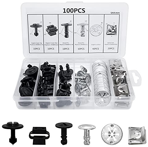 JatilEr 100 Stück Befestigungsclips Auto Clips Set, 6 Arten Auto Befestigung Clips Nylon Stoßstange Karosserie Clip Teile Motor Under Cover Spritzschutz Unterboden Schraube Kühlerabdeckung Trim Clips