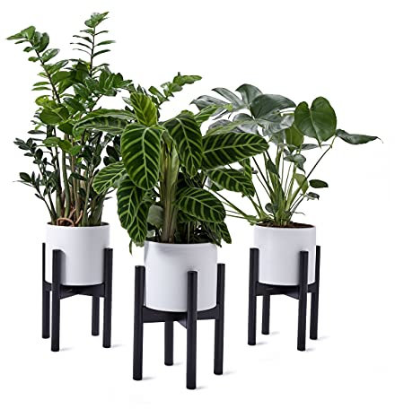 Lumaland Blumenständer aus Bambus 3er Set, Pflanzenständer für Blumentopf geeignet für den Innen- und Außenbereich, Blumenhocker (3St*30x30x35,5cm), Schwarz