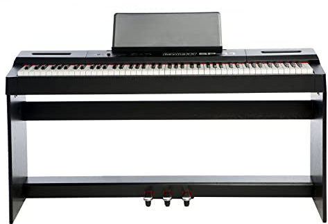 keymaXX Digital Piano 88 Tasten, Hammermechanik, anschlagdynamisch, gewichtet, Anfänger E-Piano schwarz mit Pedalen, Klavierständer, Notenhalter und 128 Stimmen, SP-11