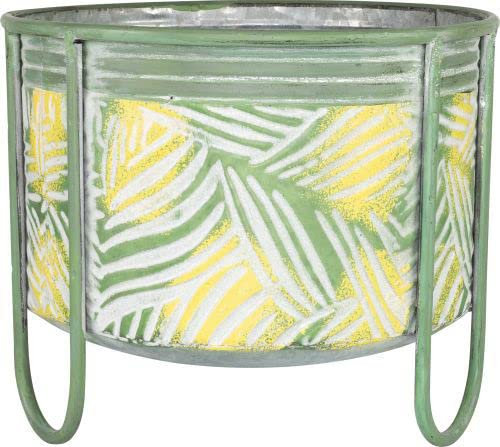 Muddy Hands Tropical Leaf Metal Plant Pot Indoor Home Outdoor Garden Decorative Vintage Flower Planter Cover Holder Bucket (Planter with Legs - Large)