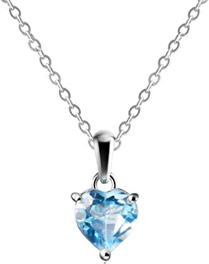 Franki Baker Collier avec pendentif en forme de cœur en argent sterling avec topaze bleue suisse naturelle Longueur 50 cm Longueur du pendentif avec boule : 1,4 cm, Small, Gemme, Topaze