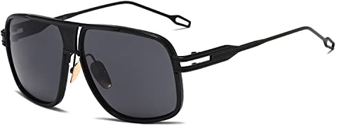 kimorn Sonnenbrille für Herren Retro Goggle Metallrahmen Classic Eyewear AE0336 (Schwarz/Grau, 62)