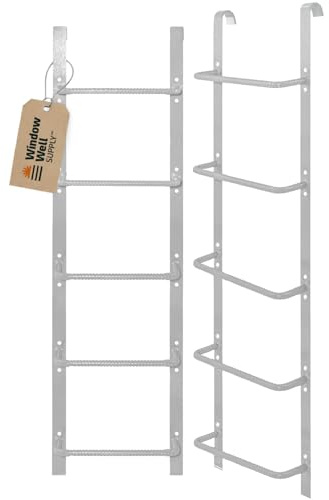 Window Well Egress Ladder for Basement Windows (White, 5-Rung) - Heavy Duty Hook Mount Ladders for Home, Easy to Install Egress Window Well Ladders, Powder Coated Steel Escape Ladder
