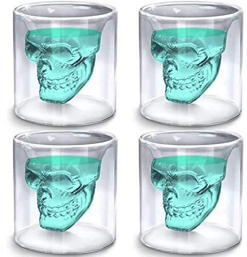 Saijer Halloween Skull Shot Glasses Set - Crystal Skeleton Cup for Beer, Coffee, Water, Wine, Whiskey, Vodka - Cool Drinking Mugs 25ml*4