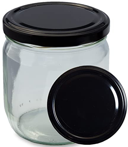 Imkado Twist-Off-Gläser (36 Stk) mit Metalldeckel (500g), abgerundeter Boden, Honigglas, Marmeladenglas (Deckel: Schwarz)