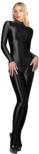 SOFSOT 200D blickdichter Einteiler Badeanzug High Stretch Glänzender Body Reißverschluss Rücken