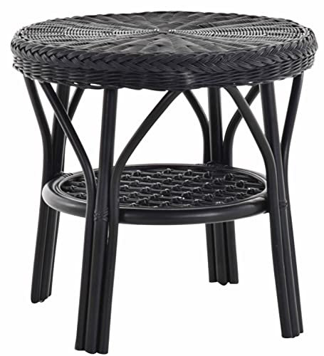 Rattan-Tisch / Beistelltisch Rund / Couchtisch Rattantisch Ablage (Schwarz)