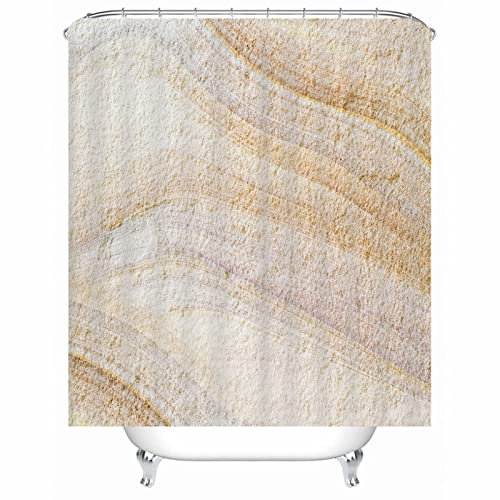 EHOMERY Duschvorhang Dusche Duschrollo Ohne Bohren Badewanne Sandmarke Polyester Beige Rostfreie Ösen Und 12 Hakenringe, 90X180Cm