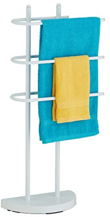 Relaxdays Porte-Serviettes, 3 Barres, métal, HxLxP: env. 83 x 39 x 18 cm, Porte-vêtements Non Fixe, Blanc