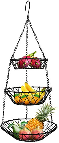 TMBMLPP Panier à fruits à suspendre à 3 niveaux, panier de rangement à suspendre, paniers de cuisine, avec crochet de suspension et paniers à fruits amovibles, pour cuisine