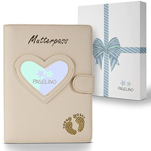 PASELINO Funda para pasaporte de madre – Personalizado de piel sintética – Organizador premium para pasaporte de maternidad, tarjeta de vacunación, imagen de ultrasonido, etc