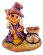 ARTESANÍA ALLA Figura Decorativa Bruja Escoba 100% Hecha a Mano (Lila, Dinero)