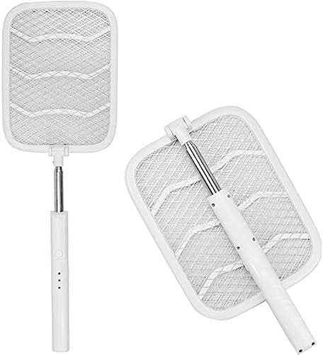 DIE Matamoscas Eléctrico, Exterminador De Insectos Extensible Recargable De Mano Bug Zapper Raqueta Matamoscas Eléctrico Matamoscas para El Hogar, Al Aire Libre,Blanco,18x90cm,Constructive23