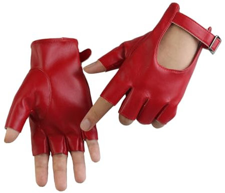 Long Keeper Fingerlose Lederhandschuhe Damen Ungefüttert Fahrhandschuhe Halbfinger Frauen Handschuhe Leder Punk Costume für Fahren Cosplay, Einheitsgröße