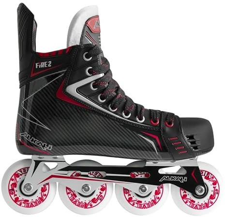 Alkali Hockey Inline Roller Skates FIRE 2 Senior, Straight Aluminium Housing, One Piece Boot, Memory Foam Ankle Pad, Two Piece Felt Tongue (Width E, Size 7.5)