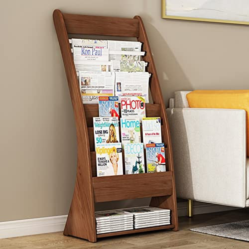 CASEGO Stehender Zeitschriftensammler aus Holz, mehrschichtiger und großer Stauraum, geringe Stellfläche und starke Praktikabilität (Braun)