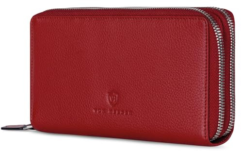 VON HEESEN Leder Geldbörse mit RFID-Schutz - Portemonnaie für Damen & Herren aus echtem Leder - Wallet mit Münzfach - Geldbeutel für Frauen und Männer in Rot
