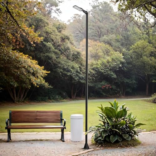 Licht-Erlebnisse Stehleuchte außen LED Schwarz IP65 4000 K 5900 lm 392 cm hoch XXL schwenkbarer Schirm Aluminium Metall Modern Außenlampe Garten