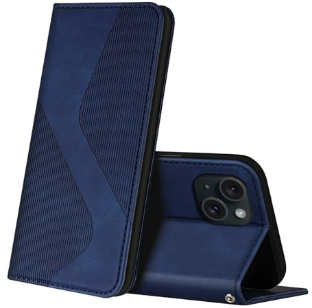 ZONNAVI Cover per iPhone 15, Flip Custodia Pelle PU con [Slot Cart] [Supporto Stand] [Magnetica], Cover a Libro Portafoglio per iPhone 15 (Blu)